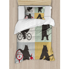 Funny Frames Drawing Style Duvet Cover Set