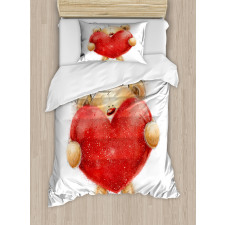 Romantic Mascot Red Heart Duvet Cover Set