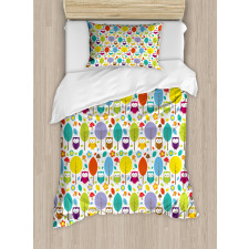 Colorful Forest Owls Duvet Cover Set