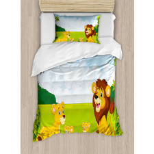 Lion Family in Forest Duvet Cover Set