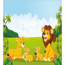 Lion Family in Forest Duvet Cover Set