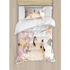 Pastel Kitty and Butterflies Duvet Cover Set