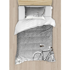 Bicycle Snow Calm Scene Duvet Cover Set