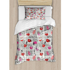 Newspaper Lipstick Kiss Duvet Cover Set