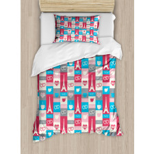 Coffee Love Eiffel Hearts Duvet Cover Set