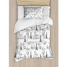 Eiffel Je T'aime Doodle Duvet Cover Set