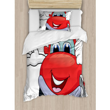 Cartoon Red Vehicle Happy Duvet Cover Set