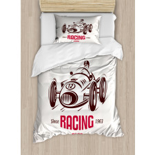 Retro Race Car Emblem Duvet Cover Set