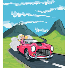 Blonde Girl Drives on Road Duvet Cover Set