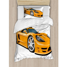 Orange Fast Sports Car Duvet Cover Set