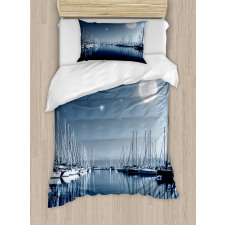 Calm Marina at Night Moon Duvet Cover Set