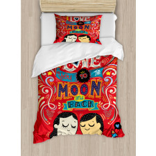 Couple Hug Oriental Duvet Cover Set