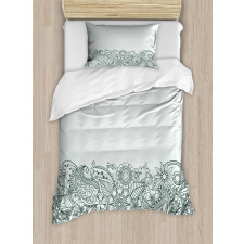 Outline Wildflowers and Leaves Duvet Cover Set