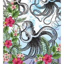 Tropic Hibiscus and Octopus Duvet Cover Set