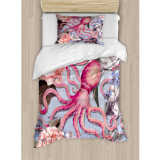 Animal Watercolor Flowers Duvet Cover Set