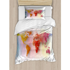 Watercolor World Map Duvet Cover Set