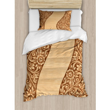 Monochrome Tones Ornate Wood Duvet Cover Set