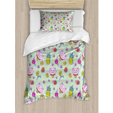 Smiling Cat Maneki Neko Duvet Cover Set