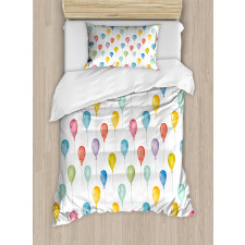 Flying Watercolor Balloons Duvet Cover Set