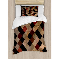 Antique Brown Toned Grid Duvet Cover Set