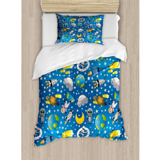 Alien and Human Astronaut Duvet Cover Set