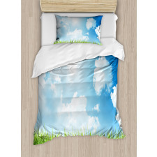 Sunny Day Grass Clouds Duvet Cover Set