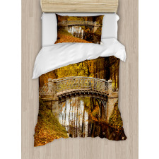 Old Bridge in Fall Forest Duvet Cover Set