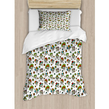 Dead Sugar Skull Flowers Duvet Cover Set