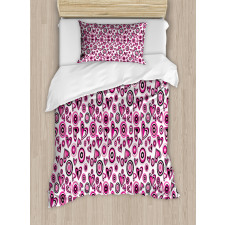 Pink Hearts and Circles Duvet Cover Set