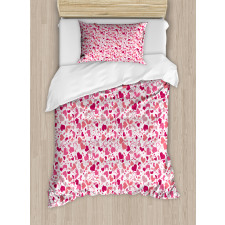 Pinkish Curls Soft Hearts Duvet Cover Set