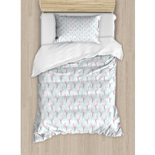 Palm Trees Pink Birds Duvet Cover Set