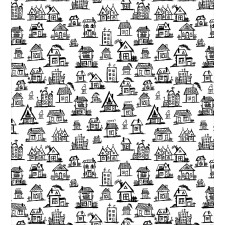 Village Houses Doodle Town Duvet Cover Set