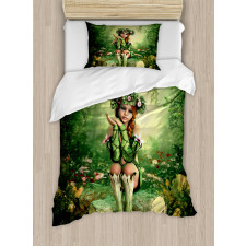 Elf Girl with Wreath Tree Duvet Cover Set