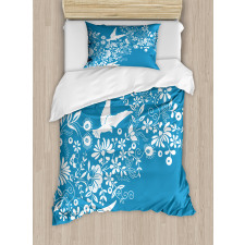 Flowers Flying Doves Asian Duvet Cover Set