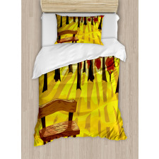 Cartoon Tree and Bench Duvet Cover Set