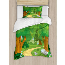 Pathway Flowers Trees Duvet Cover Set