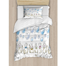 Cats Sitting with Collars Duvet Cover Set