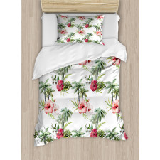 Palm Trees Hibiscus Duvet Cover Set