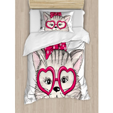 Heart Shape Glasses Bow Duvet Cover Set