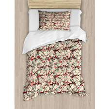 Red Flowers Tree Duvet Cover Set