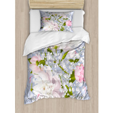 Bridal Peonies Leaves Duvet Cover Set