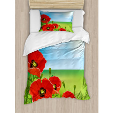 Sunny Day Red Blossoms Duvet Cover Set