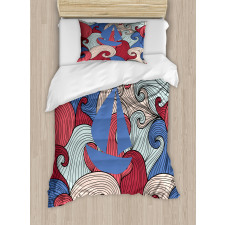 Blue Boat Silhouette Duvet Cover Set