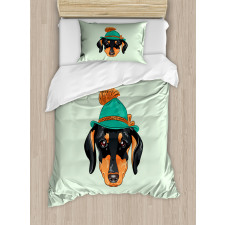 Hipster Dog and Hat Duvet Cover Set