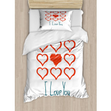 Scribble Red Hearts Duvet Cover Set