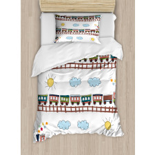 Cartoon Train Tracklines Duvet Cover Set