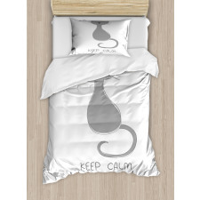 Grey Cat Red Heart Duvet Cover Set