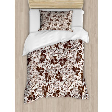 Brown Flower Leaves Duvet Cover Set