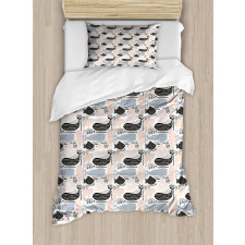 Aquatic Animal Silhouette Duvet Cover Set