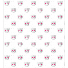 Kitty Faces Pink Hearts Duvet Cover Set
